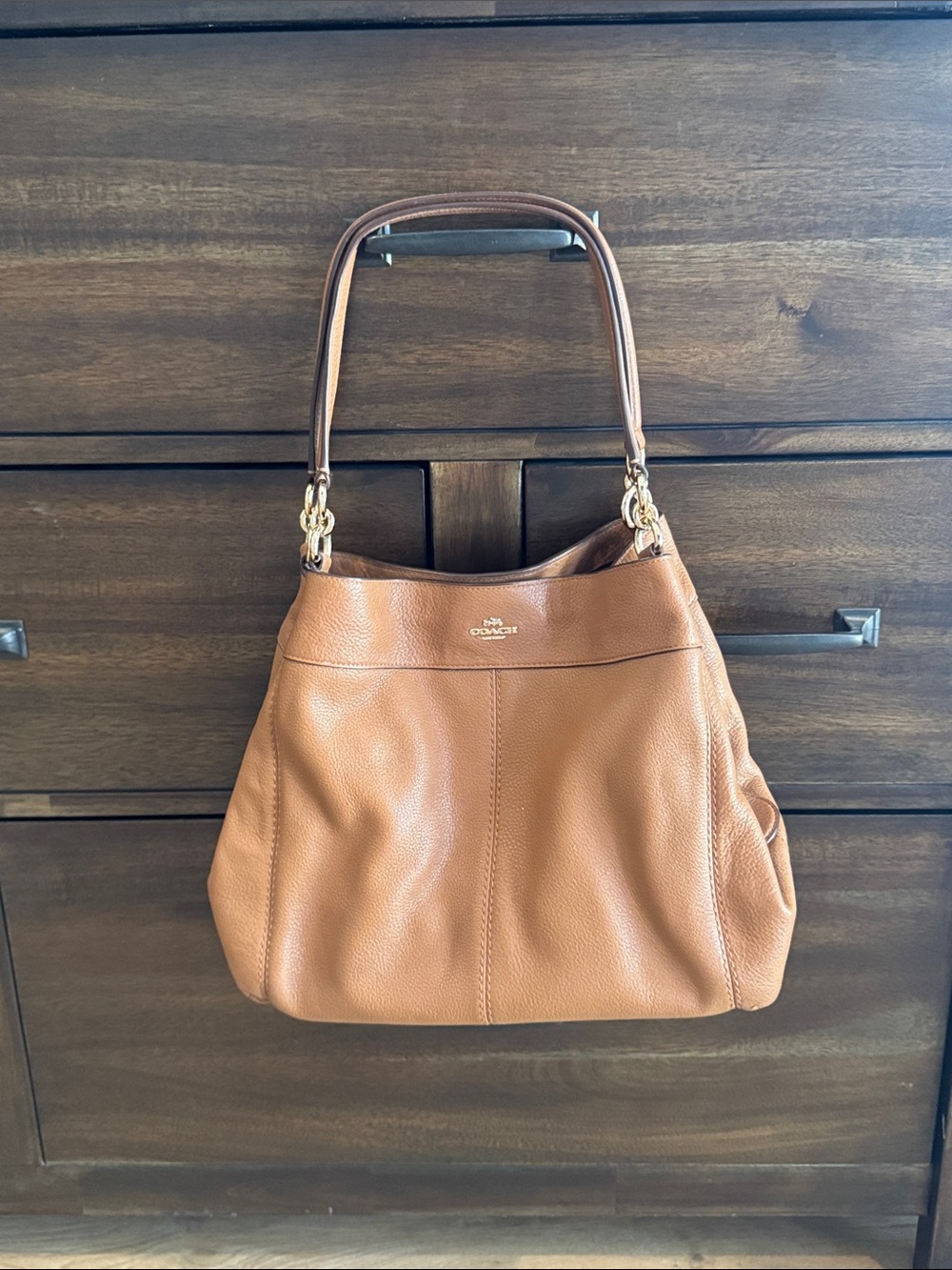 Coach Pebbled Leather Shoulder Bag in Saddle/Tan